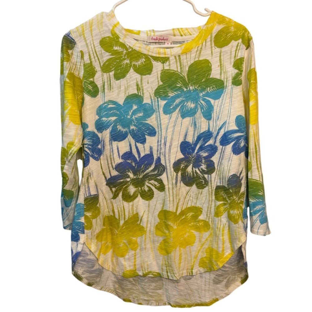 Fresh Produce Hawaiian Floral Tunic Tee Size XS Cotton Tropical Long Sleeve